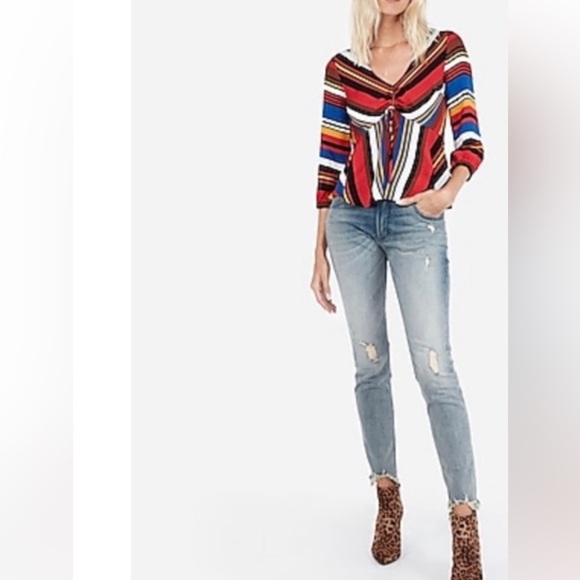 NWT Express Multi colored peplum Top shirt size XS - Picture 2 of 11